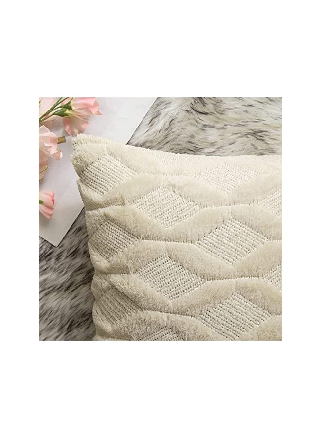Zaboon Throw Pillow Covers Set Of 2 Decorative Farmhouse Boho Pillow Cases Shells Soft Plush Wool Pillowcases For Couch Bedroom Living Room Sofa Beige 16 X 16 Inch - Image 2