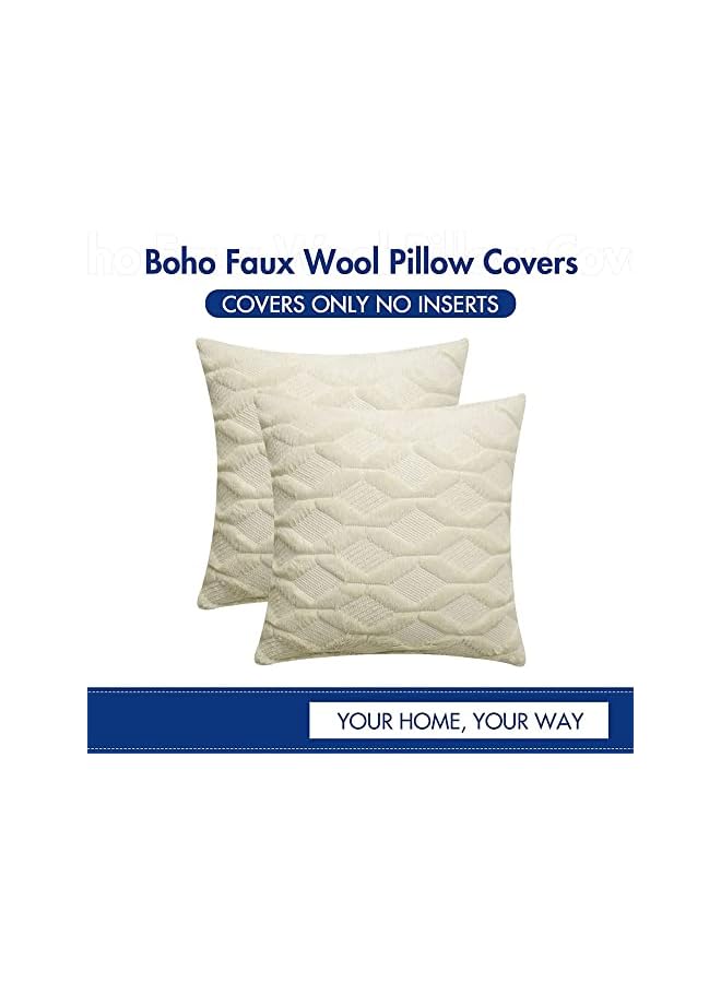 Zaboon Throw Pillow Covers Set Of 2 Decorative Farmhouse Boho Pillow Cases Shells Soft Plush Wool Pillowcases For Couch Bedroom Living Room Sofa Beige 16 X 16 Inch - Image 4
