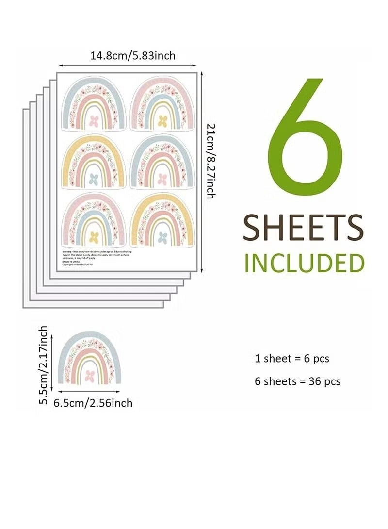 Flower Mini Rainbow Bohemian Decal, Room Decoration DIY Stickers Children's Baby PVC Wall Stickers Waterproof and Stick Rainbow Mural Stickers Vinyl Kids Wall Decor Art (6 Pieces) - Image 5