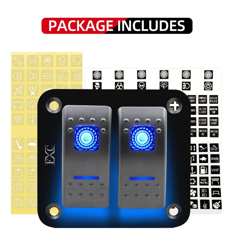 FXC Rocker Switch Aluminum Panel 2 Gang Toggle Switches Dash 5 Pin ON/Off 2 LED Backlit for Boat Car Marine Blue - Image 3
