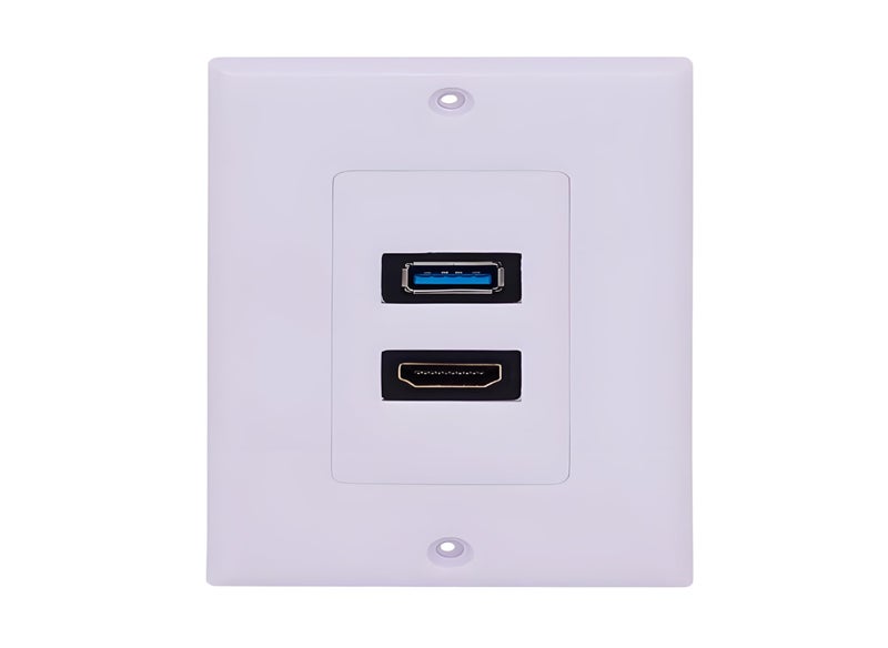 XIKKART HDMI + USB Wall Plate, 2 Port Socket Plug Insert Jack Outlet Panel Mount Support 4K 60Hz HDR 1080P 3D Ethernet Built in High Speed Cable Extension Coupler for Projector & Home Theater - Image 1