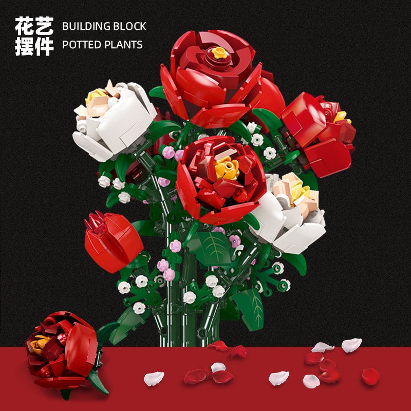 Jie Xing 9010-66 Plant Potted Epiphyllum Rose Bouquet Girl Gift Assembled Building Blocks Toy Ornaments - Image 3