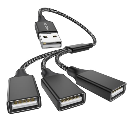 MOGOOD USB 3-Port Expander, 1 Male to 3 Female Extension Cord, Braided & Durable – Fast Data Transfer & Charging Split for Laptop, Car, Keyboard, Mouse, Flash Drive, LED Strip - Image 1