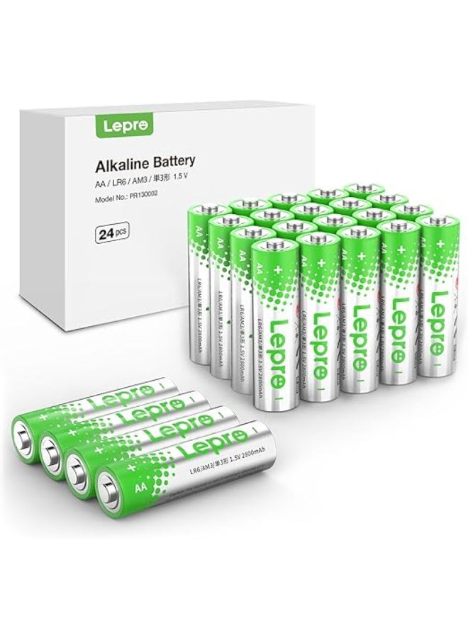 Lepro AA Batteries 24 Pack, 1.5 Volt Alkaline Double AA Battery with High Capacity, Anti-Leakage, Long Lasting Power, 2800mAh LR06 MN1500 Batteries for Clocks Remotes Mouse Torch - Image 1
