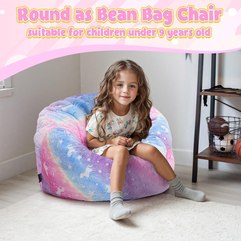 COMAX Bean Bag Chair for Kids, Toddler Beanbag Bed Unicorn, Convertible Children Bean Chair to Floor Mattress with Filler, Stuffed Child Bean Bags for Girl Boy Sleeping, Colorful Rainbow - Image 2