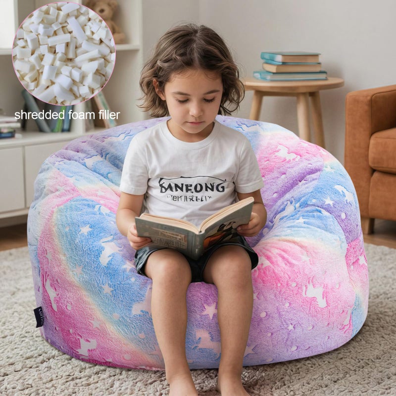 COMAX Bean Bag Chair for Kids, Toddler Beanbag Bed Unicorn, Convertible Children Bean Chair to Floor Mattress with Filler, Stuffed Child Bean Bags for Girl Boy Sleeping, Colorful Rainbow - Image 5