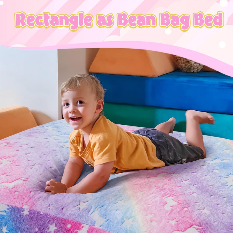 COMAX Bean Bag Chair for Kids, Toddler Beanbag Bed Unicorn, Convertible Children Bean Chair to Floor Mattress with Filler, Stuffed Child Bean Bags for Girl Boy Sleeping, Colorful Rainbow - Image 3