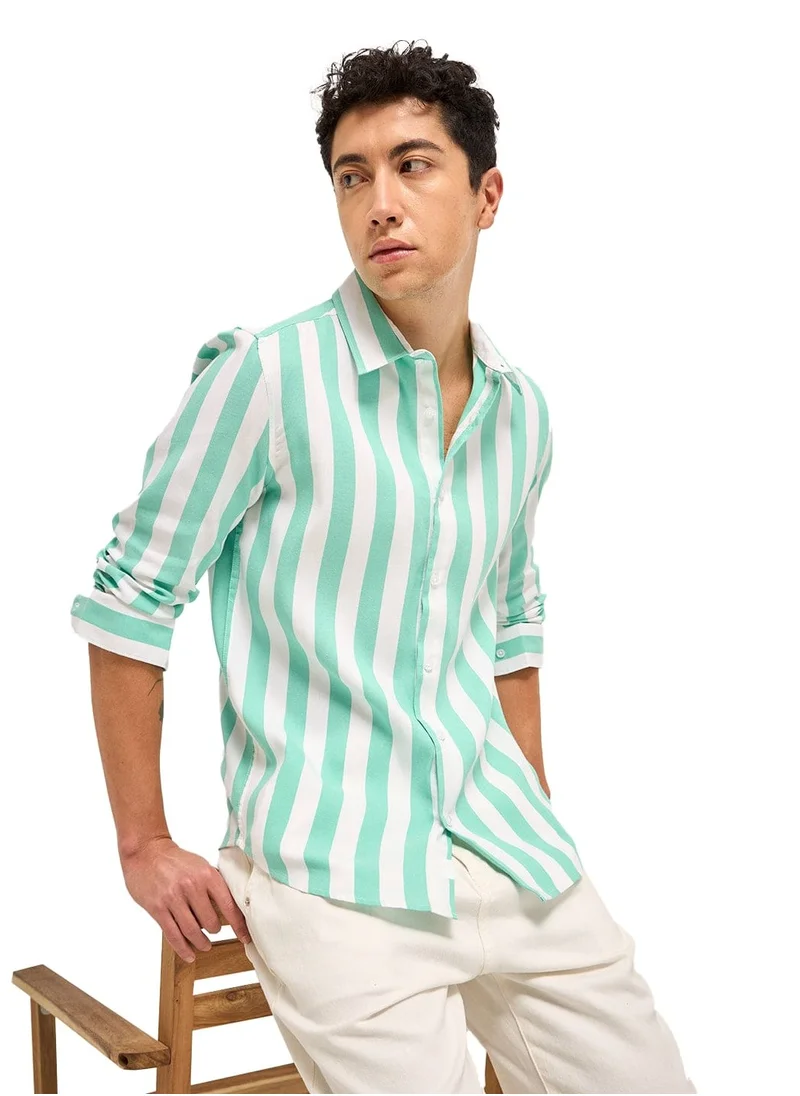THE BEAR HOUSE Cotton Blend Shirt for Men | Slim Fit, Long Sleeve, Casual or Formal Button-Down | Soft, Breathable Fabric for Work, Everyday, & All-Season Wear in Stylish