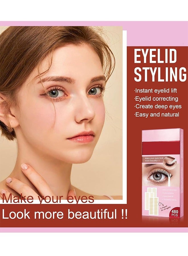 عام 480 قطعة من شرائط رفع الجفن المزدوجة غير المرئية، ملصقات فورية للجفن، أشرطة ألياف ذاتية اللصق للجفون الأحادية غير المستوية ذات القلنسوة، أدوات عين كبيرة مع قضبان شوكة وملاقط - Image 4