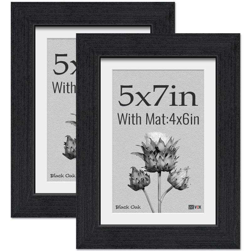 VCK 5x7 Picture Frame 2 Pack  Natural Wood Grain Black Oak & HD Glass  Display 4x6 Photos with Mat or 5x7 without Mat  Tabletop or Wall Hanging - Image 1
