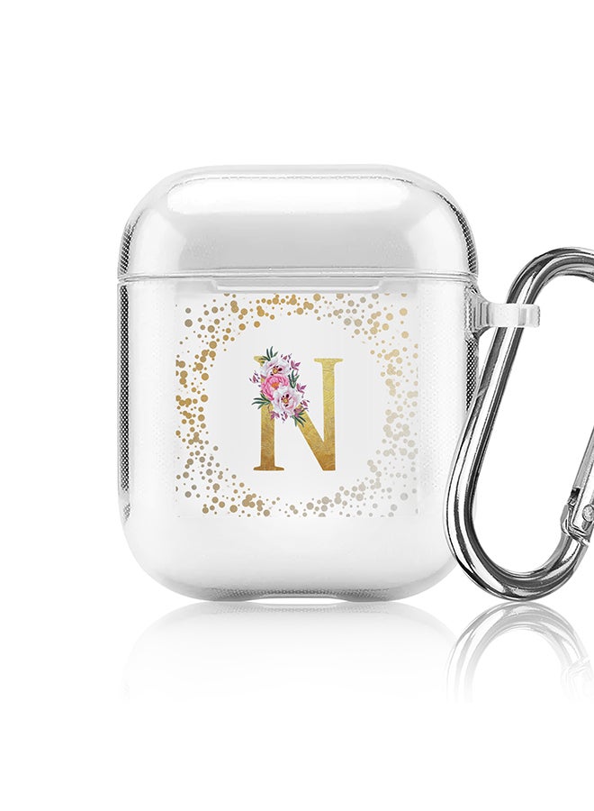 Stylizedd Classic Clear printed Case for Apple Airpods 2 / 1 Soft TPU Gel Thin Transparent Flexible Cover - Custom Monogram Initial Letter Floral Pattern Alphabet - N (Clear ) - Image 1