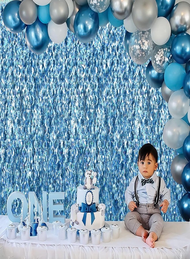 TONIFUL 3Pcs Wavy Metallic Tinsel Foil Fringe Curtains Light Blue Streamer Backdrop for Photo Booth Props,Party Door Wall Curtains,Bachelorette,Underwater World Birthday Party Decor (9.9ft x 6.6ft) - Image 5