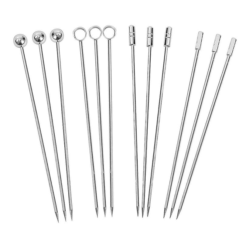 Cocktail Picks Reusable Stainless Steel Martini Picks Set Fruit Stick Toothpicks Drink Skewers Fruit Garnish Swizzle Sticks for Olive Skewers Cocktails and Bloody Mary Set of 12