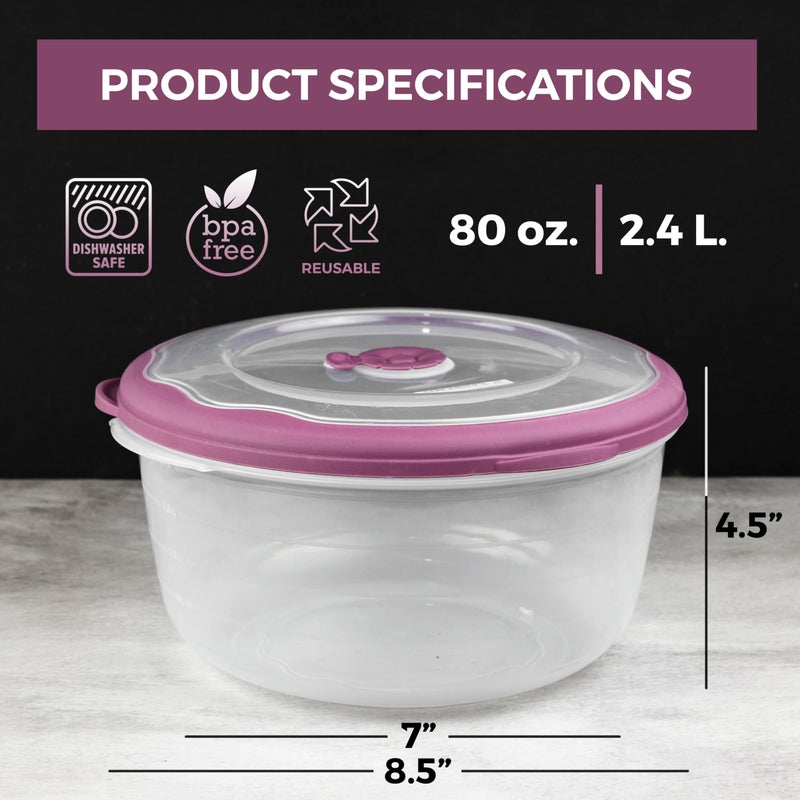 Tribello Large 10 Cup Food Storage Bowl with Lid, Salad Bowl With Airtight/Steam Vent Lid Dishwasher/Freezer and Microwave Safe Container For Serving and Storing, BPA Free - Round - 80 Oz - 2 Pack - Image 2