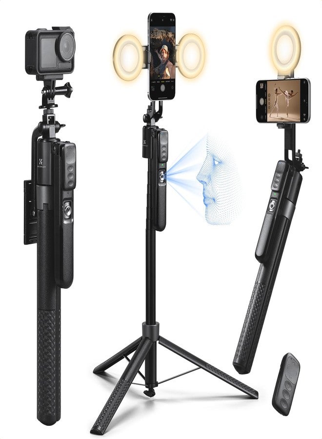 K&F CONCEPT 71“ Face Tracking Tripod, Auto Face Tracking Selfie Stick with 2 Fill Lights, Auto Face Tracking Tripod 360 Totation with Stand, Gesture Control, Remote Control - Image 1
