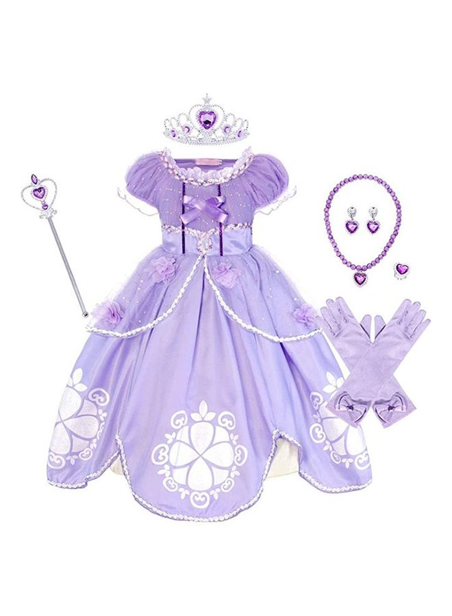 Loquat Princess Sofia Cosplay Fancy Puff Sleeves And Stretchable Party Dress Costume Set - Image 1