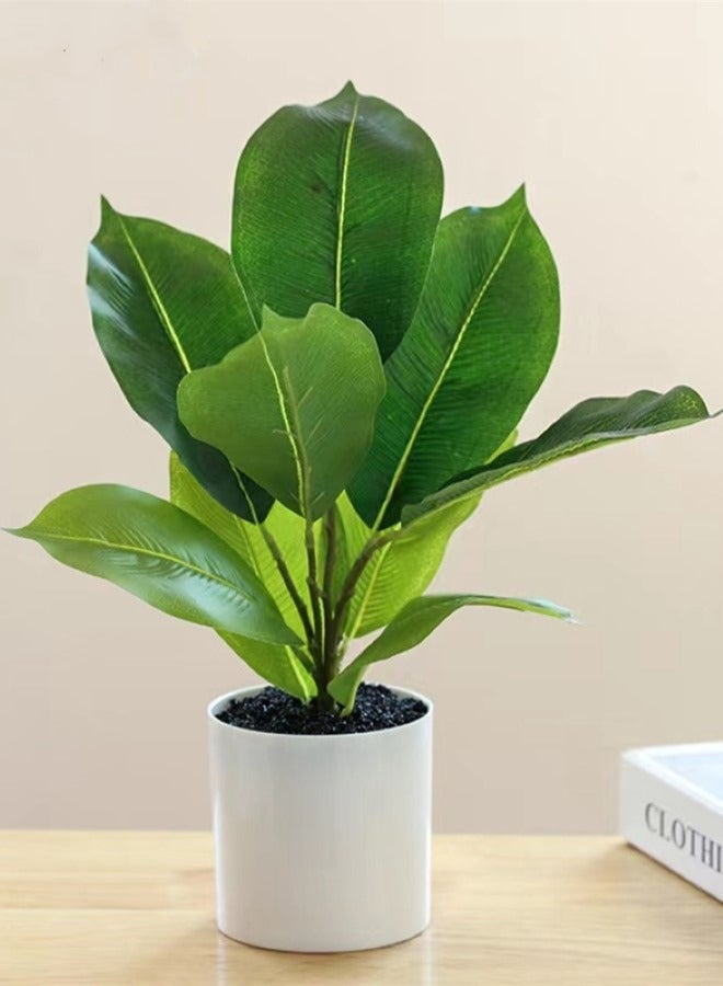 Kutis 1-Piece Artificial Potted Plant Modern Potted Ornament For Table Decoration Polyester Green/White 34x9.5 Centimeter - Image 1