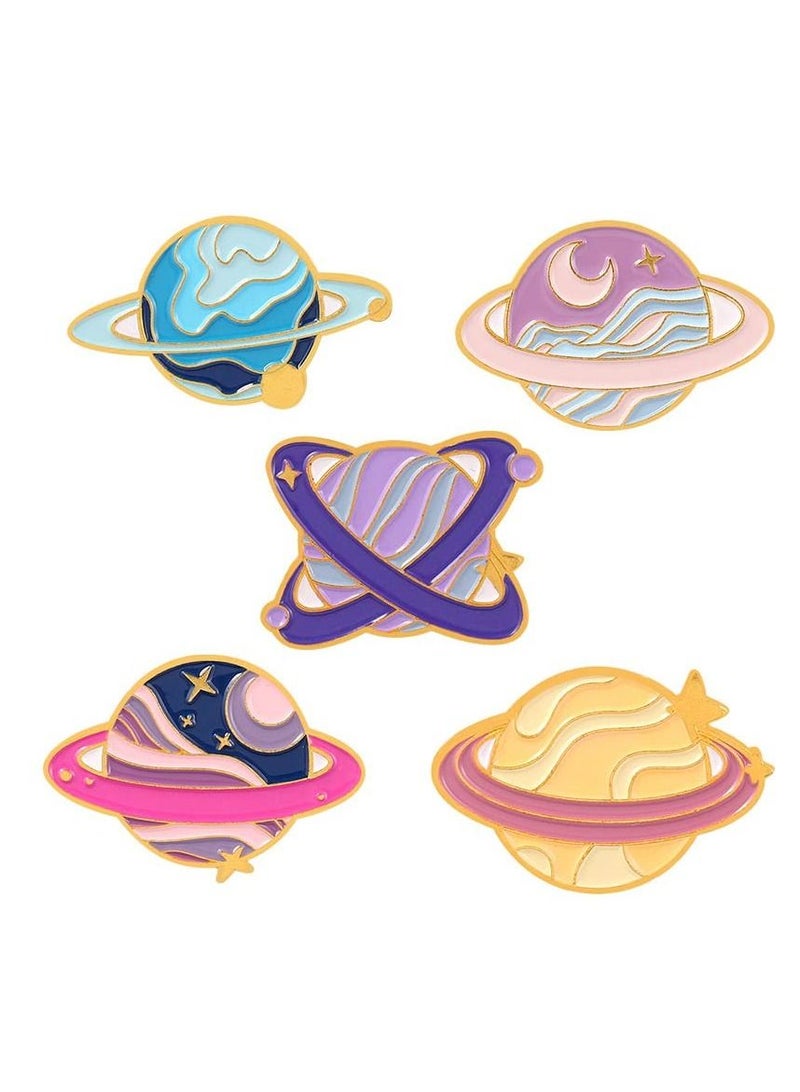 SYOSI Enamel Pins Cartoon Universe Planets Space System Alloy Brooch Exquisite Pink Star Planet Badge Lapel Pins for Men and Women Backpack Jacket Clothing Etc. (5 Pieces)  - Image 1
