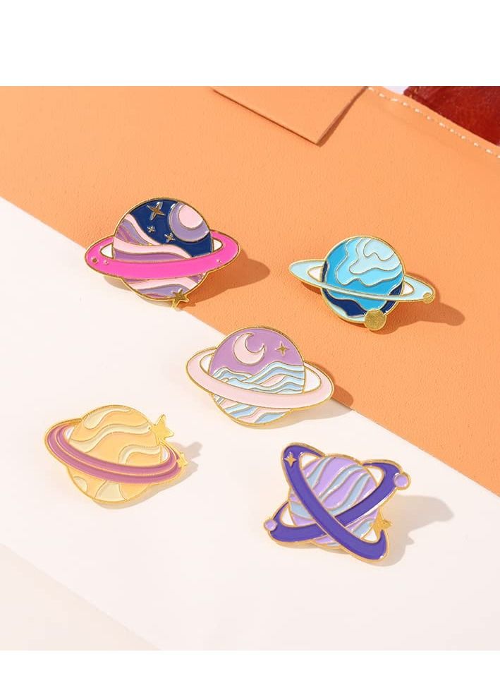 SYOSI Enamel Pins Cartoon Universe Planets Space System Alloy Brooch Exquisite Pink Star Planet Badge Lapel Pins for Men and Women Backpack Jacket Clothing Etc. (5 Pieces)  - Image 5