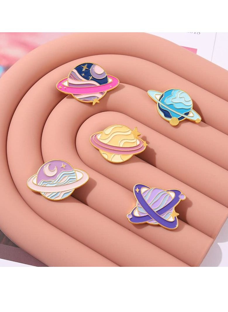 SYOSI Enamel Pins Cartoon Universe Planets Space System Alloy Brooch Exquisite Pink Star Planet Badge Lapel Pins for Men and Women Backpack Jacket Clothing Etc. (5 Pieces)  - Image 2