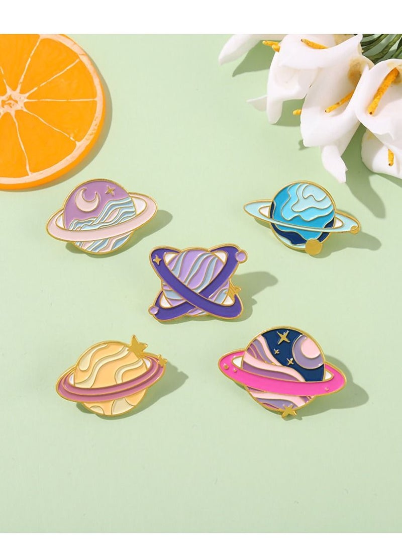 SYOSI Enamel Pins Cartoon Universe Planets Space System Alloy Brooch Exquisite Pink Star Planet Badge Lapel Pins for Men and Women Backpack Jacket Clothing Etc. (5 Pieces)  - Image 3