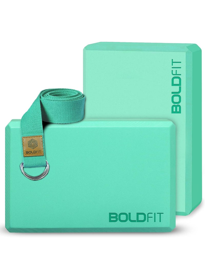 High-Density Foam Yoga Blocks with Strap for Stretching & Balance, Teal, Pack of 1