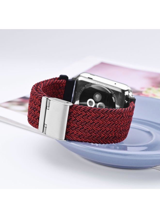 WOCCI 22mm Braided Nylon Watch Band for Men and Women, Quick Release, Silver Stainless Steel Buckle (Red Black)  - Image 2