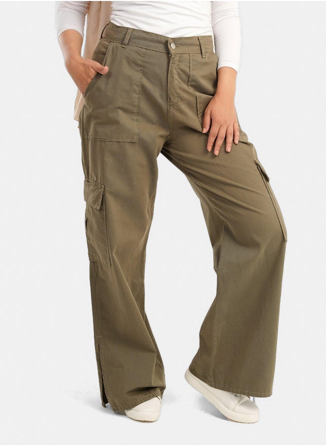 Clue Linen Baggy Pants with Slits  - Image 1