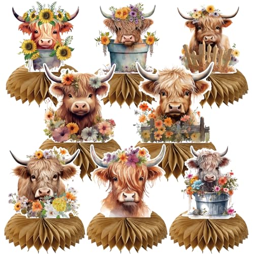 Rngmsi Highland Cow Party Decorations Highland Cow Birthday Party Table Decorations Chic Flower Honeycomb Centerpiece Farm Baby Shower Decor Supplies - Image 1
