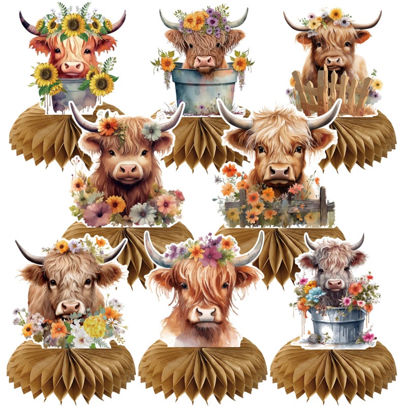 Rngmsi Highland Cow Party Decorations Highland Cow Birthday Party Table Decorations Chic Flower Honeycomb Centerpiece Farm Baby Shower Decor Supplies - Image 3