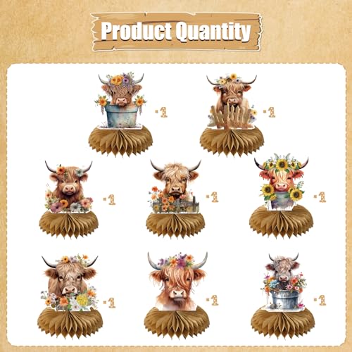 Rngmsi Highland Cow Party Decorations Highland Cow Birthday Party Table Decorations Chic Flower Honeycomb Centerpiece Farm Baby Shower Decor Supplies - Image 5