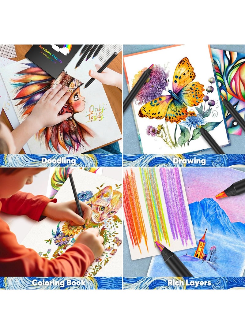 TFIXOL 12-Color Rainbow Pencils, Aesthetic Jumbo Colored Pencils for Adult Coloring Sketching, Cute Drawing Kit Fun Pencils Cool Stuff Christmas Gifts Stocking Stuffers Art Supplies for Adults Kids - Image 3