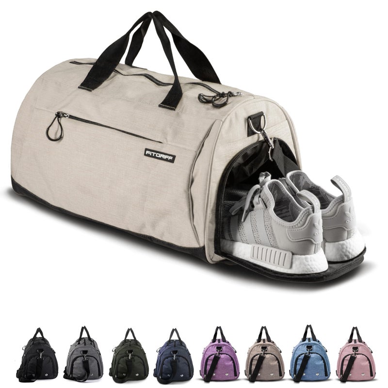 Fitgriff Gym Bag for Men Women with Shoe Wet Compartment Duffle Bag for Travel Sports Fitness Workout Beige 19 x 10 x 10 Small - Image 2