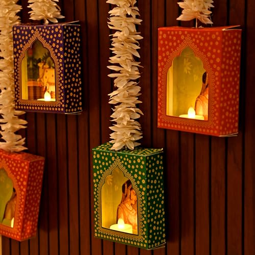 CraftVatika Diwali Decoration Items LED Jharokha Diya Set of 5, Diwali Decor Items, LED Candles Wall Hanging Decorations, DIY Craft Traditional Jharokha Wall Decor for Living Room Festive Gift - Image 4