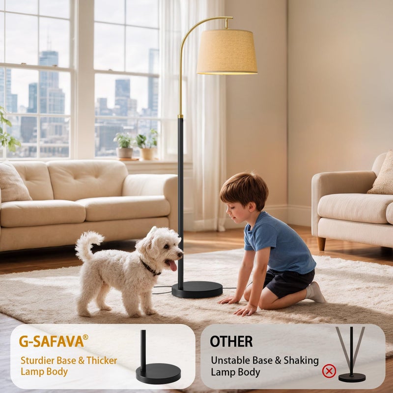 G-SAFAVA مصابيح أرضية G-SAFAVA بطول 62.5" لغرفة المعيشة مع مفتاح قدم، مصباح قوس طويل قائم لغرفة النوم، تصميم منتصف القرن، مصابيح أرضية ذهبية وسوداء للزاوية، مصابيح قراءة صناعية لمكتب أو حضانة. - Image 3