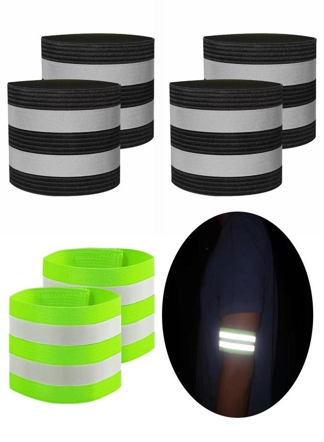Motroce 6 PCS Reflective Band for Night Running Walking, Reflective Bands for Arm/Leg, Night Safety Wrist Band for Cycling Walking Running Concert Camping Outdoor Sports(Black and Green) - Image 1