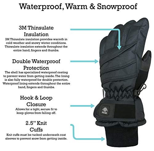 N'Ice Caps Kids Waterproof Winter Thinsulate Warm Gloves (Black, 10-12 Years) - Image 3