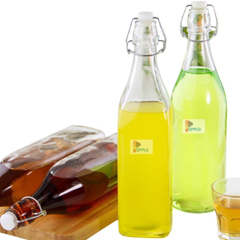 pepplo Swing Top Brewing Glass Bottle with Stopper for Beverages, Oil, Vinegar, Kombucha, Beer, Water, Soda - Airtight Lid, Random Mix Pattern (500ML , Clear ). - Image 1