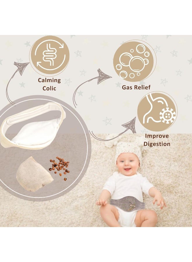 Pafuly Baby Colic Gas and Upset Stomach Relief for Newborns-100% Cherry Seed-Heated Tummy Wrap-Colic Baby Swaddling Belt for Natural Relief–Soothing and Calming (Beige) - Image 3