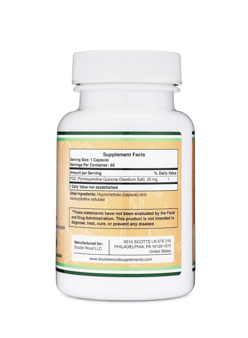 PQQ (بيرولوكينولين كينون) يعزز مستويات أنزيم الميتوكوندريا ATP المساعد، ومحسن الطاقة ودعم النوم 20 مجم، 60 كبسولة - Image 3