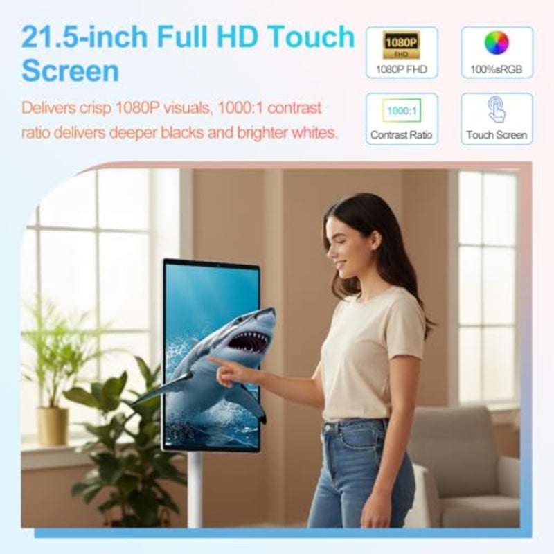 Portable 21.5-inch smart TV for home office use, aluminum alloy body, matte black finish, rotatable touchscreen with 6-hour battery life - Image 2