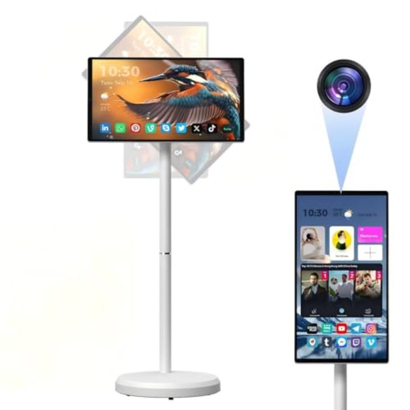 Portable 21.5-inch smart TV for home office use, aluminum alloy body, matte black finish, rotatable touchscreen with 6-hour battery life - Image 1