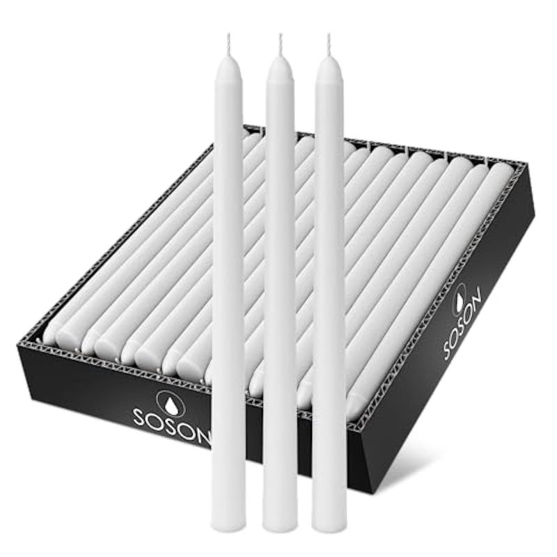 Simply Soson 10 inch White Taper Candle Sticks - Set of 30 Tall Candles, Dripless, Bulk - Image 1