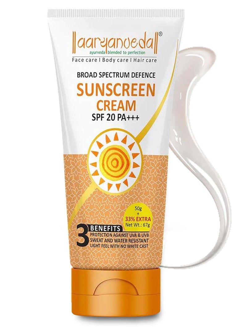 Aryanveda كريم واقي الشمس أريانفيدا SPF 20 PA حماية من الأشعة فوق البنفسجية للنساء والرجال مع ترطيب طوال اليوم للبشرة الجافة والعادية 67 جرام - Image 1