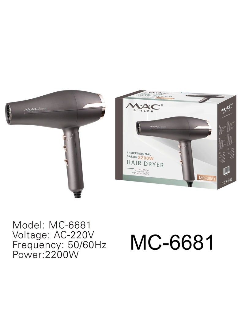 Mac Styler Mac Styler Fast Styling Luxury Hair Dryer Salon Long-lasting Care Customized Professional High-power Quick-drying Hair Dryer MC-6681  - Image 1