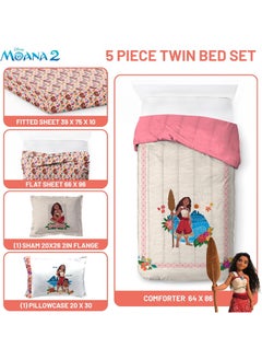 Jay Franco Jay Franco Disney Moana Twin Comforter Set - 5 Piece Bedding Includes Sheet Set & Pillow Covers - Super Soft Floral Cozy Bedding  - Image 3