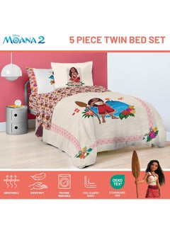 Jay Franco Jay Franco Disney Moana Twin Comforter Set - 5 Piece Bedding Includes Sheet Set & Pillow Covers - Super Soft Floral Cozy Bedding  - Image 4