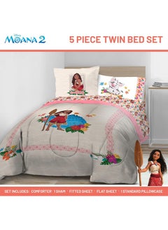 Jay Franco Jay Franco Disney Moana Twin Comforter Set - 5 Piece Bedding Includes Sheet Set & Pillow Covers - Super Soft Floral Cozy Bedding  - Image 2