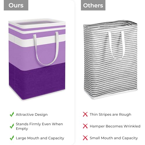 HomeHacks 2 Pack Large Laundry Baskets, Waterproof, Freestanding Laundry Hampers, Collapsible Clothes Hamper with Reinforced Handles in Laundry, College Dorm, Bathroom, Bedroom (Purple, 75Lx2) - Image 3
