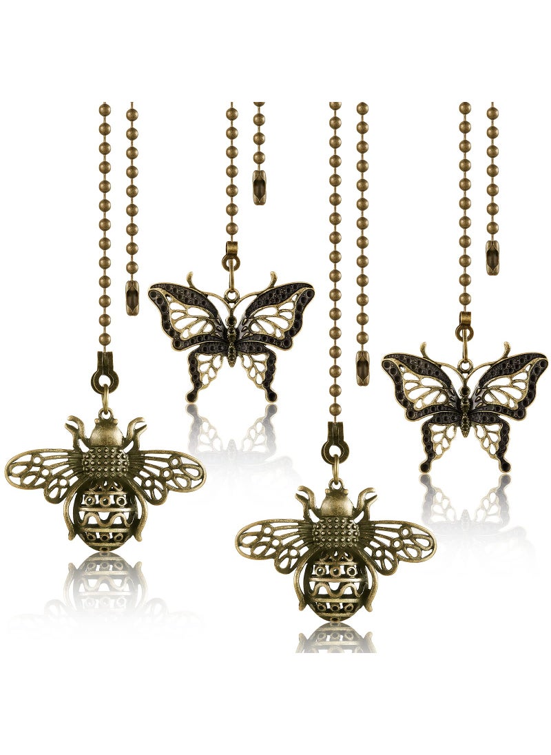 Mtlee 4 Pieces 13 Inch Vintage Bee Ceiling Fan Pull Chain Butterfly Ceiling Fan Chain Fan Pulls Chain Fan Extender Charm Pendant Decorative with Connector Ornaments for Ceiling Fan Bronze Danglers 